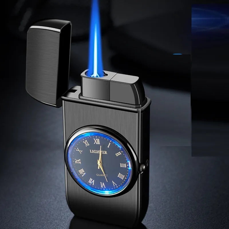 Electronic watch cigarette lighter with LED flashing lamp in multiple metal finishes