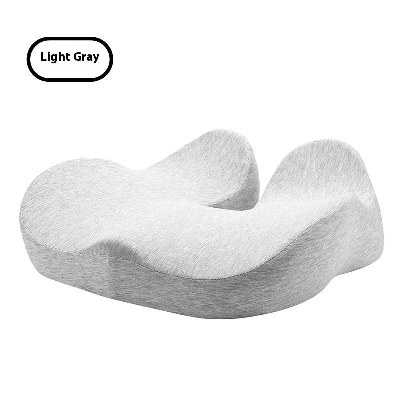 Memory foam office chair cushion in light grey colour showing 12cm thickness