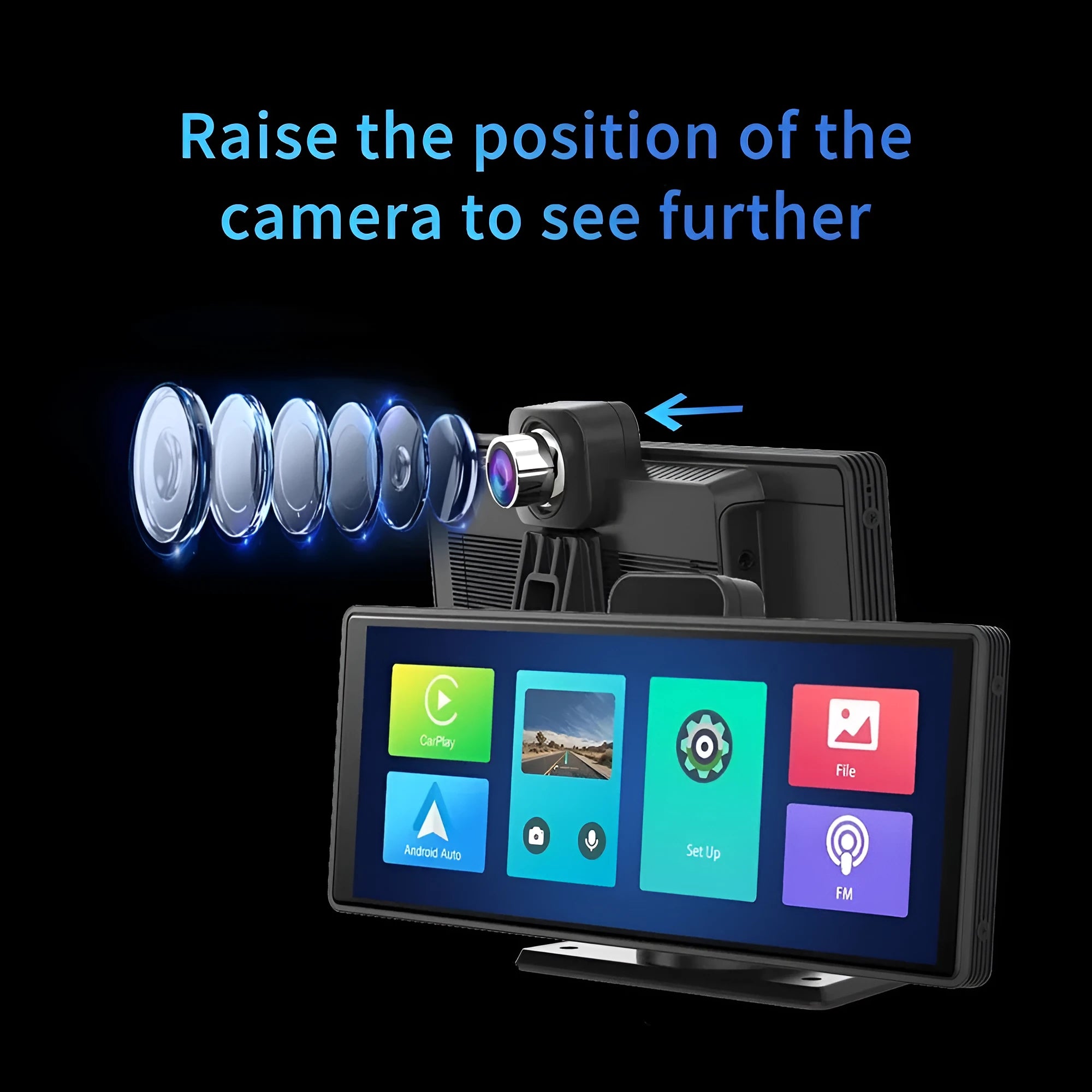 12-inch touch screen car dash cam with front and rear recording cameras displayed on split screen