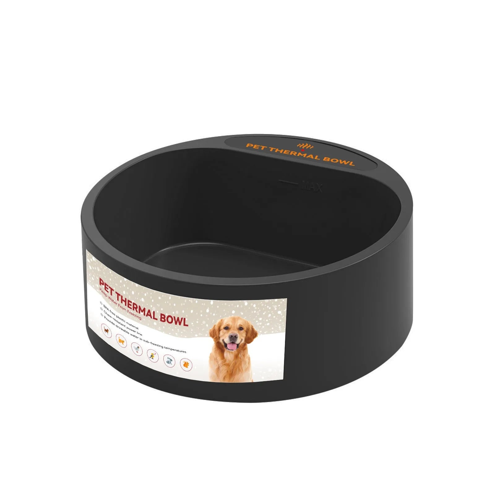 Black ABS pet heating bowl with temperature control and 2.2L capacity for cats and dogs