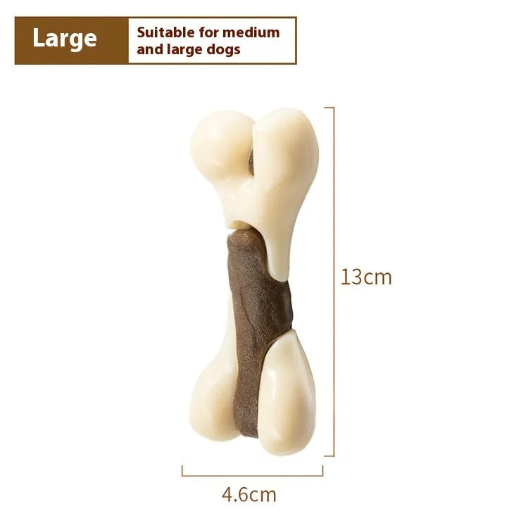 Cowhide and nylon bone grinding rod dog chew toy in two size options