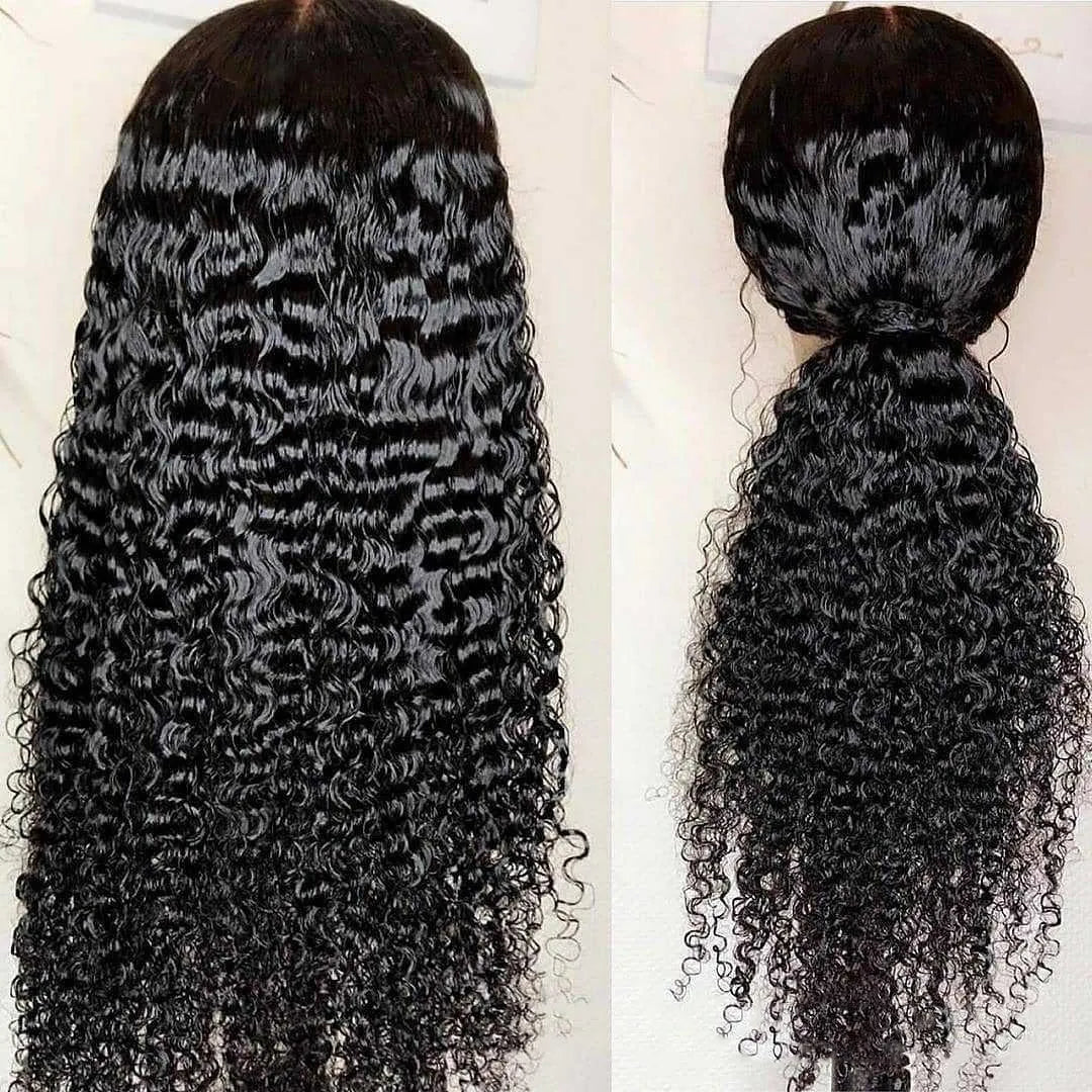 Jerry curly human hair lace front wig in medium length with half lace construction