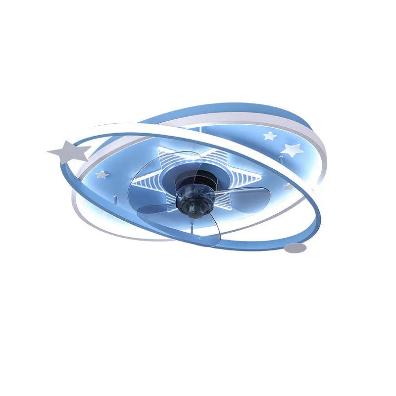Modern children's bedroom ceiling fan chandelier with LED light and remote control in blue or pink finish