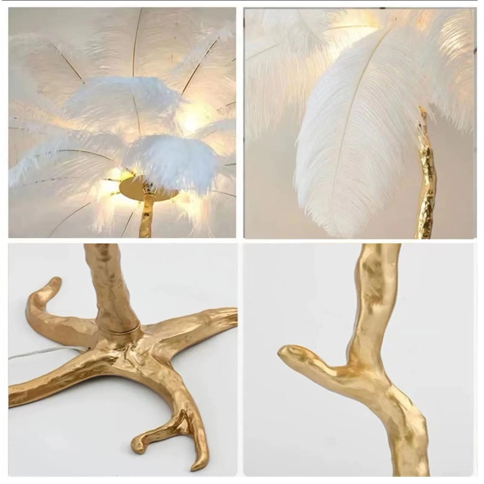 Decorative resin feather floor lamp with 32 feathers, 170cm tall for living room