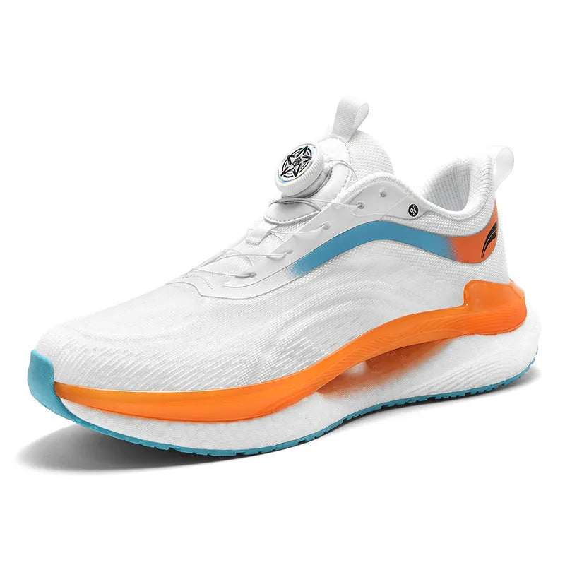 Men's high top breathable running shoes in cotton candy colour with mesh upper and buckle fastening