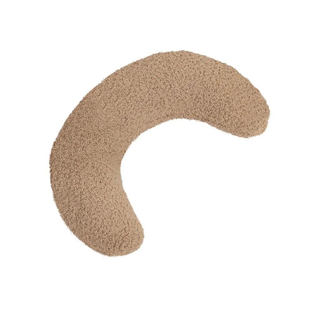 Blue U-shaped cat pillow with adjustable fabric collar for feline sleeping comfort