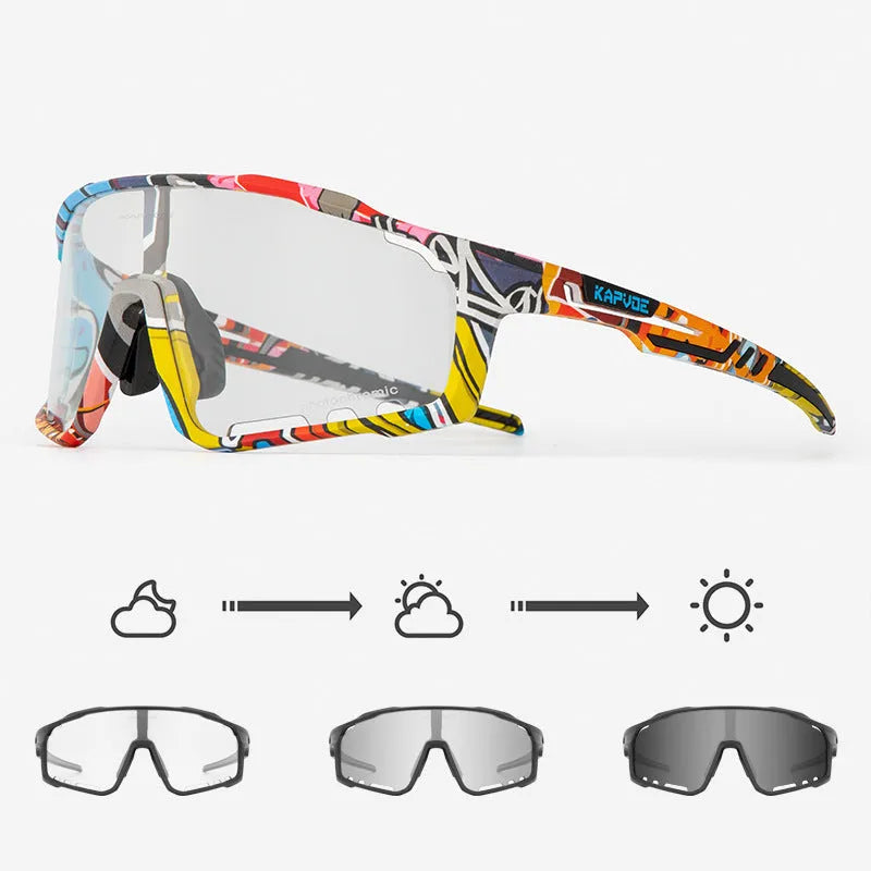 Colour-changing cycling sunglasses with photochromic lens and TR90 frame