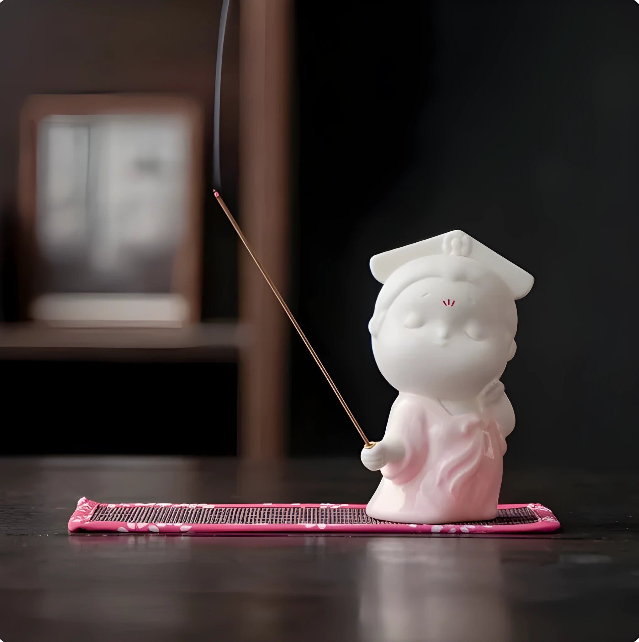 Small ceramic female court attendant figure incense burner decoration in cute style