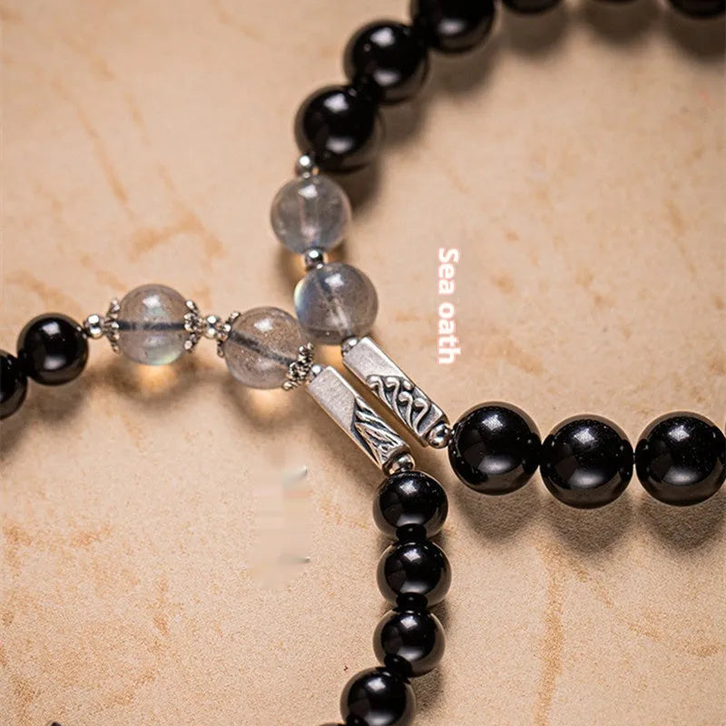 Obsidian Buddha beads couple bracelet DIY set with 8mm and 10mm sizing