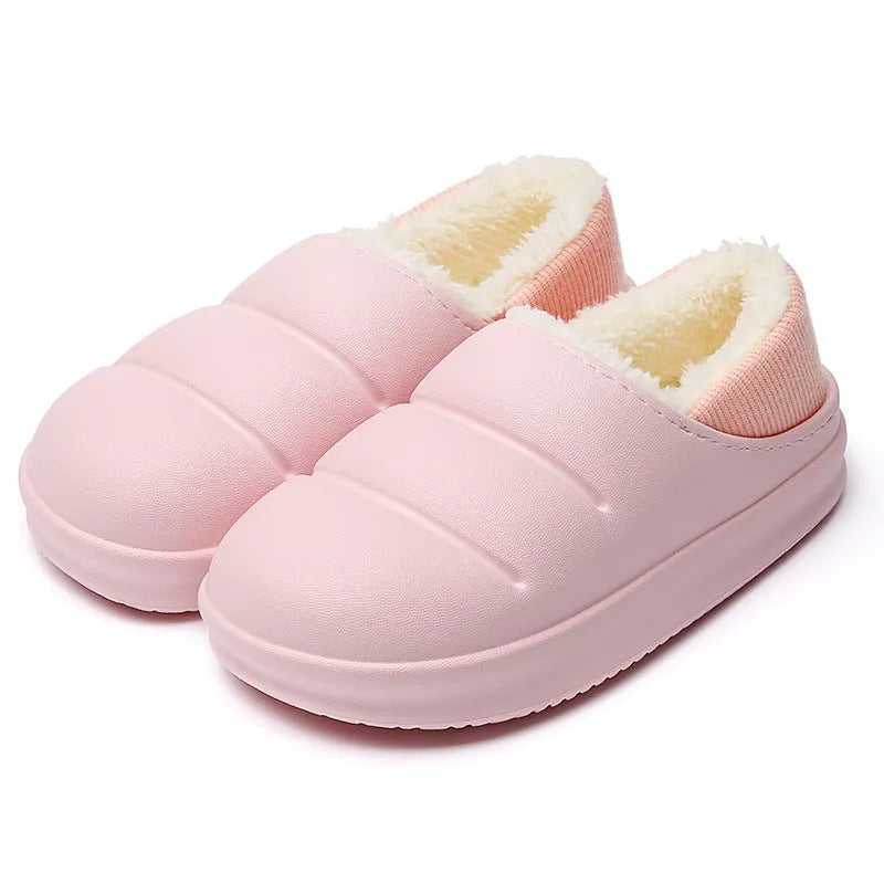 Waterproof couple cotton slippers in EVA material with non-slip sole and plush lining