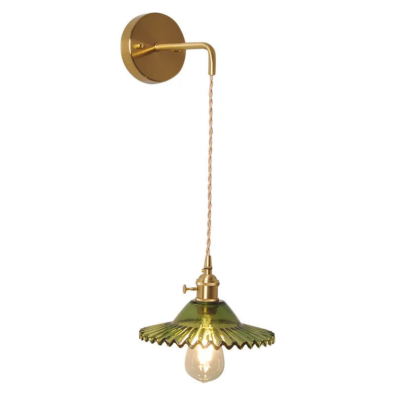 Brass lotus wall lamp with glass shade in six colour options