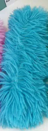 Plush cat toy pillow with crinkle paper in blue, green, pink and white colours measuring 27cm by 10cm
