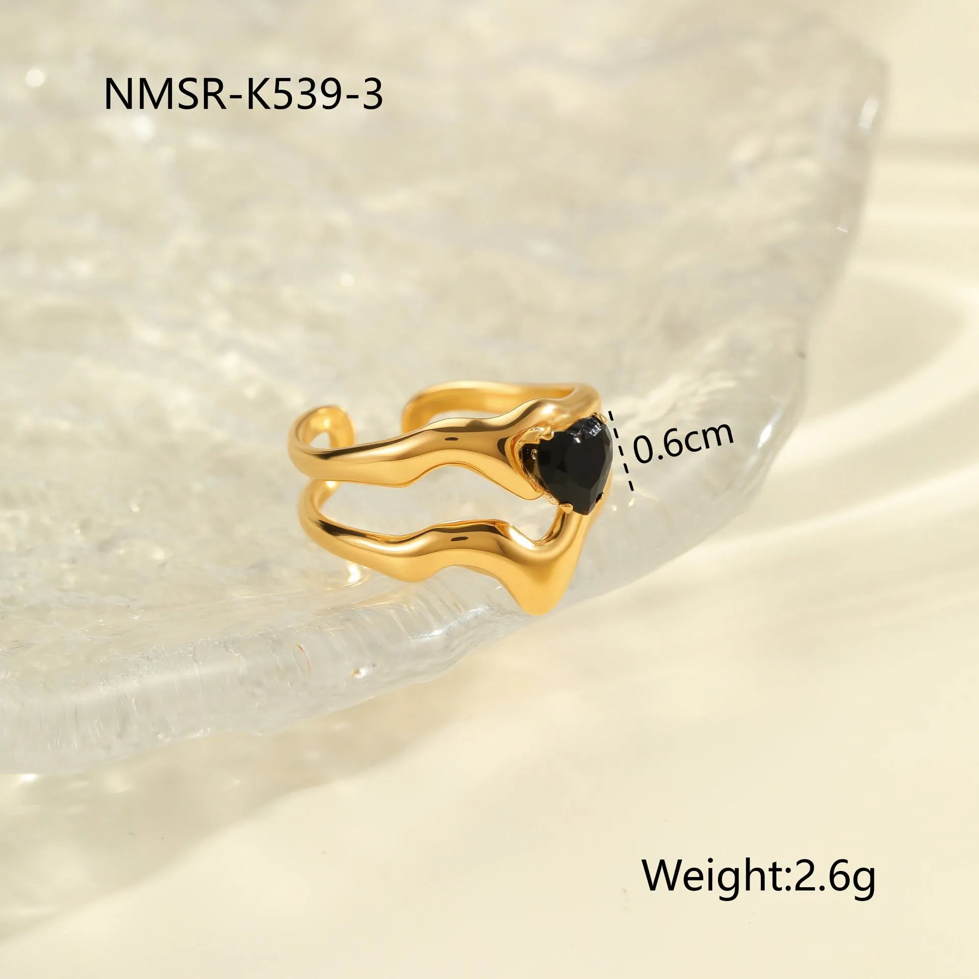 Geometric stainless steel ring for women with zircon detail and open adjustable design.