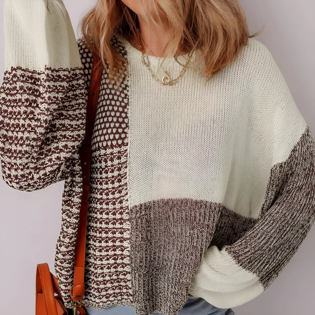 Dark khaki colour block drop shoulder sweater with long sleeves and a back tie.