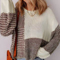 Dark khaki colour block drop shoulder sweater with long sleeves and a back tie.