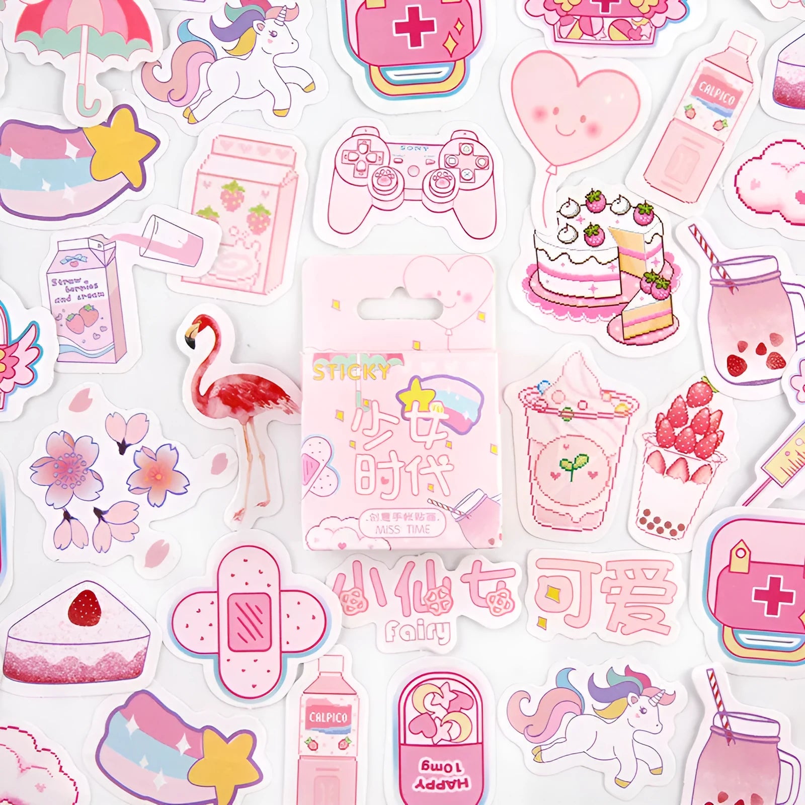 46-piece decorative cartoon sticker pack for journals with small 30x37mm designs in nine colour themes