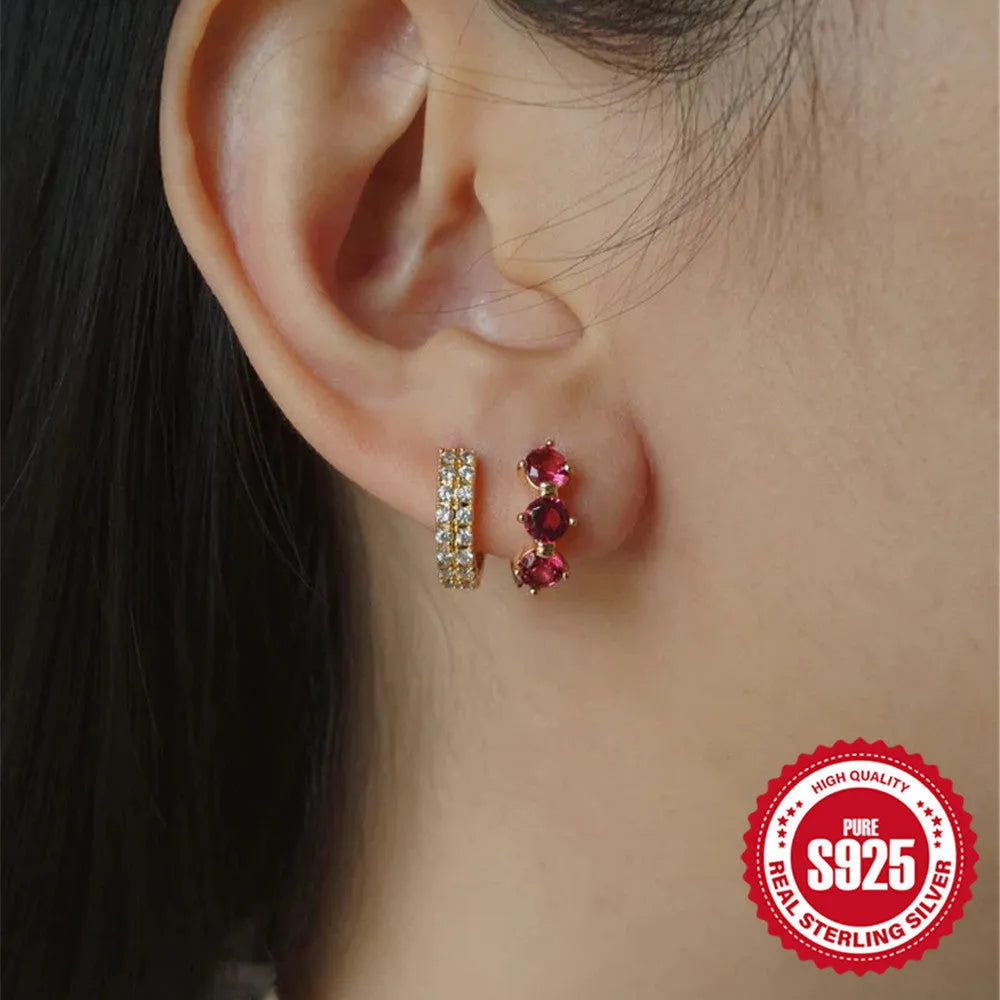 S925 sterling silver geometric sunflower earrings with golden three-diamond zircon stones