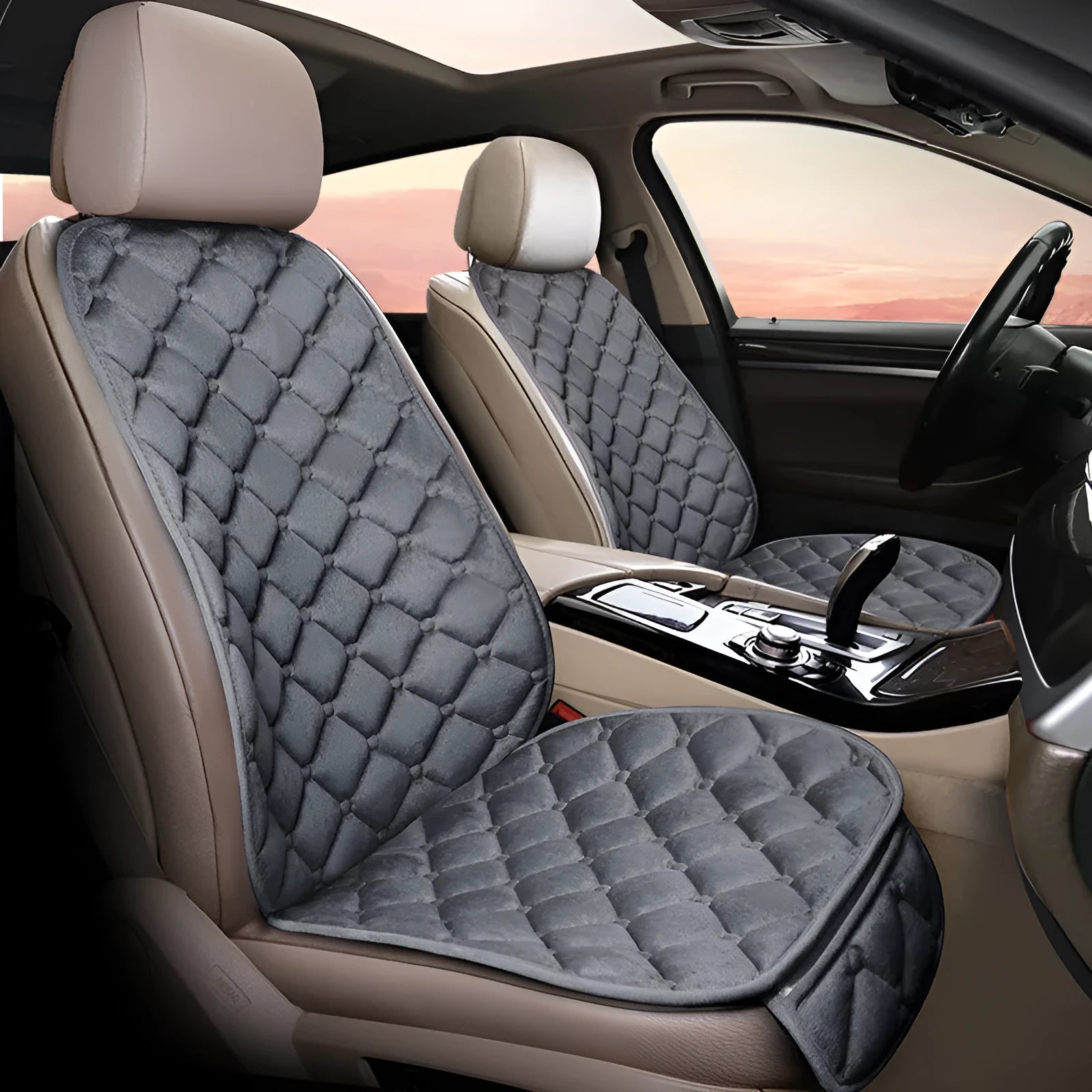 Ringer plush cotton car seat cushion in burgundy colour on a car seat