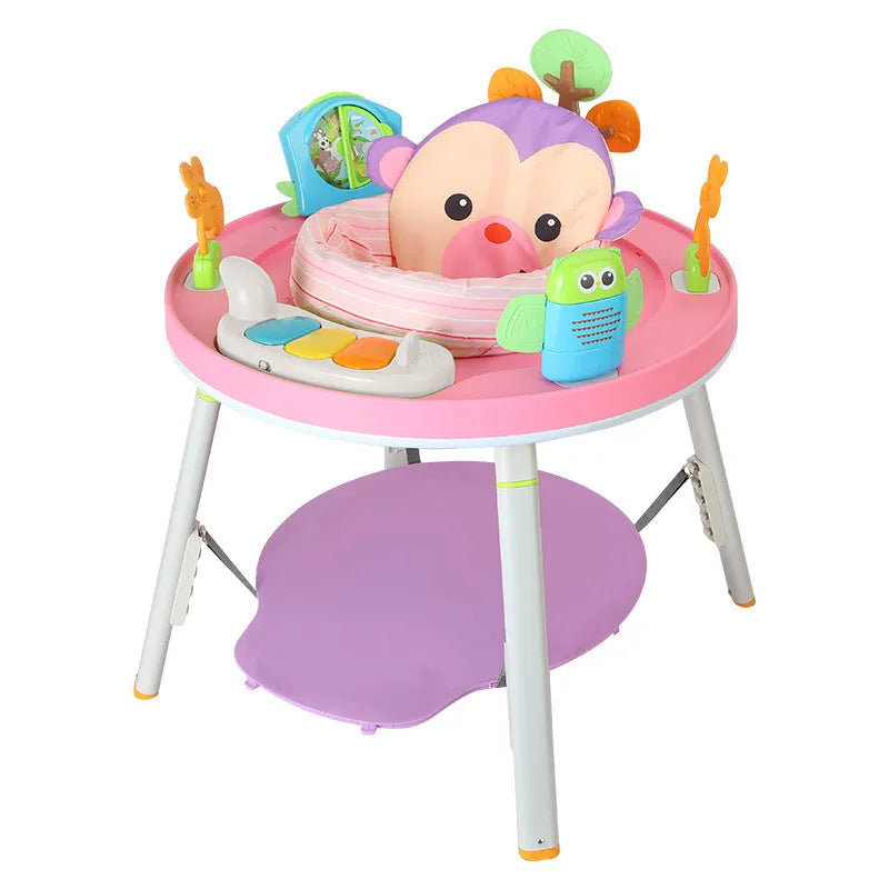 Three-in-one baby jumping chair with bouncing gymnastic rack in plastic construction