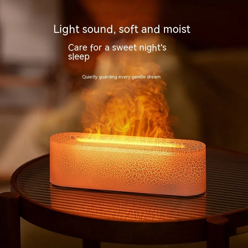 Square desktop humidifier with colourful lava lamp flame lighting effect and mist output