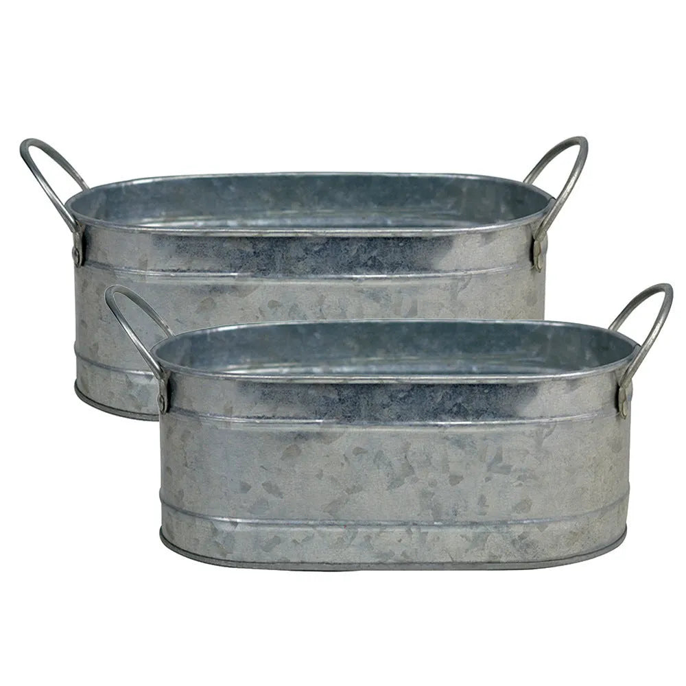 Rectangular galvanised iron desktop flowerpot for succulent plants.