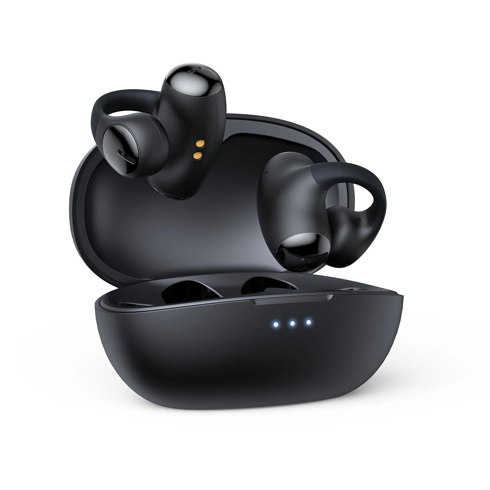 T306 black wireless Bluetooth gaming earphones with clip-on ear-hook design for sports use