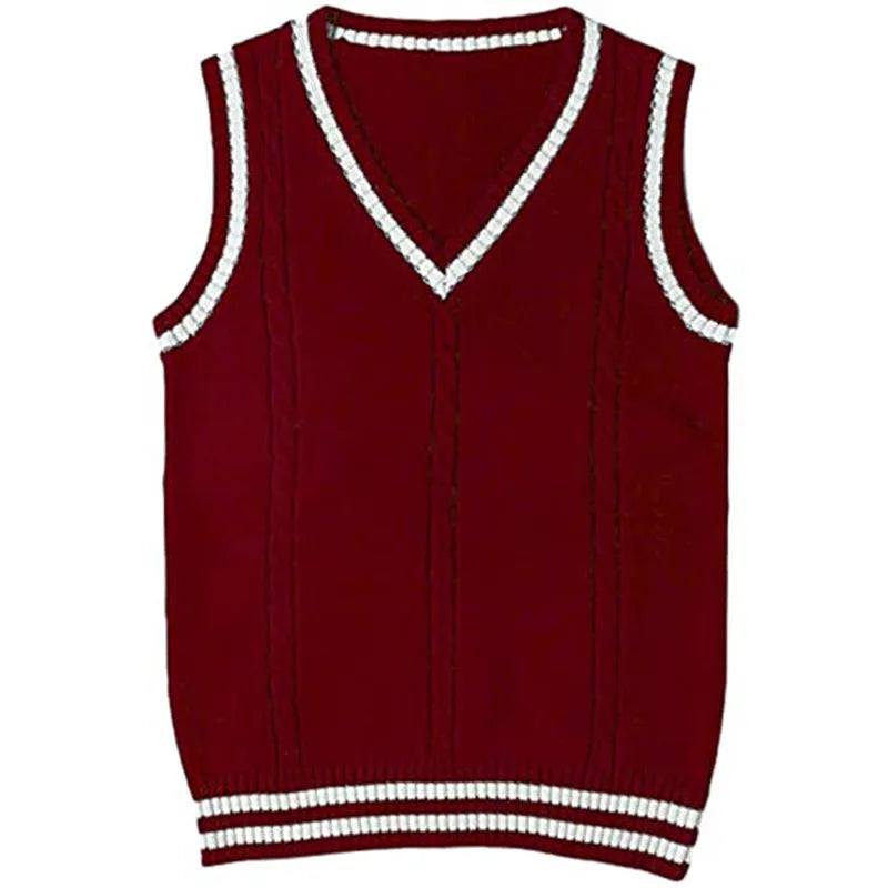 Women's slim fit V-neck knitted waistcoat sweater with striped stitching in acrylic fabric.