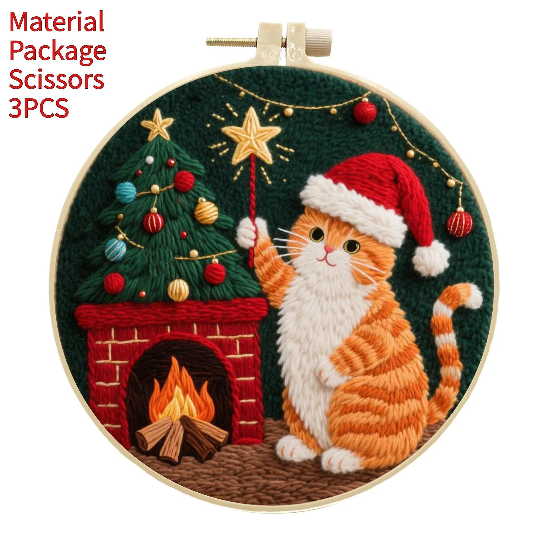 Embroidery material package with cotton linen fabric, autumn fruit pattern, and imitation bamboo frame