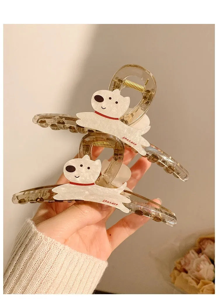 Cute cartoon puppy hair grip barrette in Korean style with beige and brown colour options