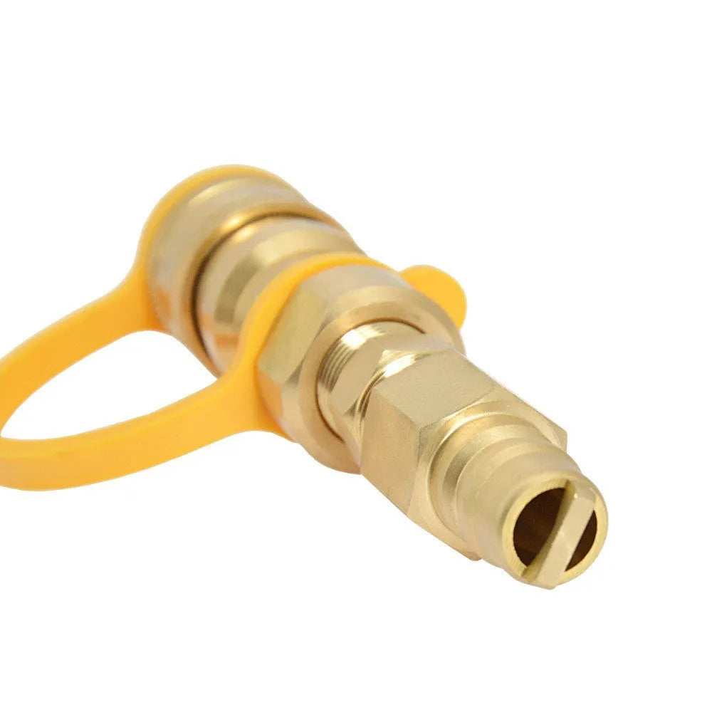Gold-coloured brass 3/8 gas tank connector for propane conversion with American standard thread