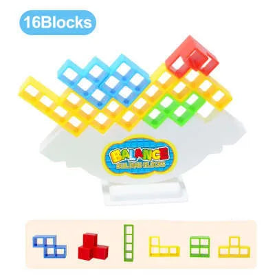 Plastic balance stacking board game with colourful blocks, chassis and base for kids and adults
