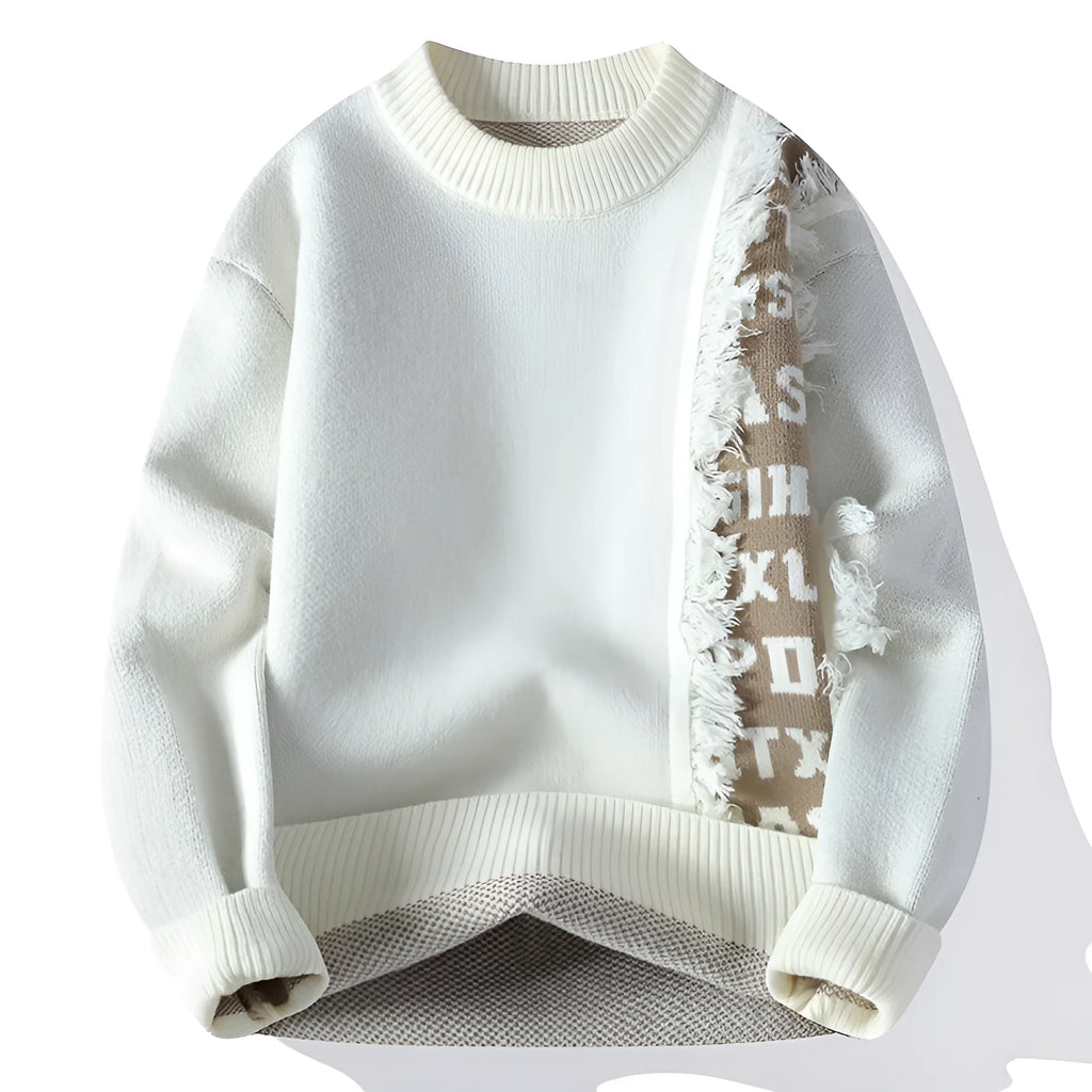 Men's loose fit knitted pullover sweater with ribbed hemline in white grey black red colours