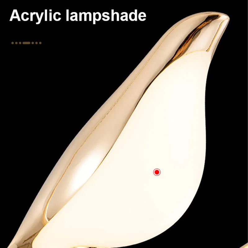 Modern minimalist magpie bird LED chandelier with zinc alloy and acrylic construction