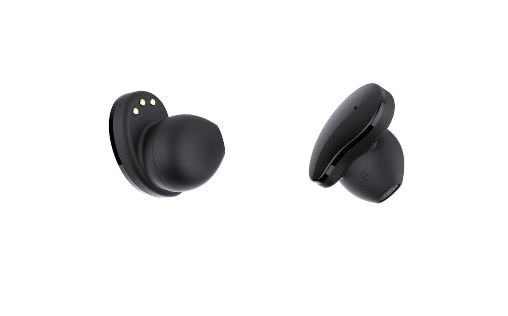 Black detachable Bluetooth earbud and smart fitness bracelet combo on a wrist.