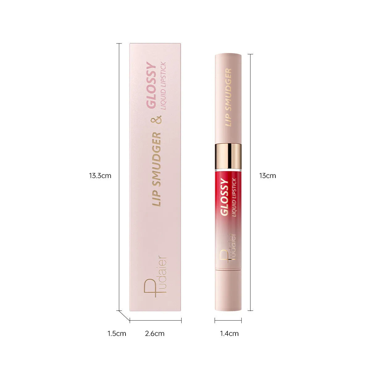 Double-headed lipstick and lip gloss cosmetic product showing matte finish with ten colour options