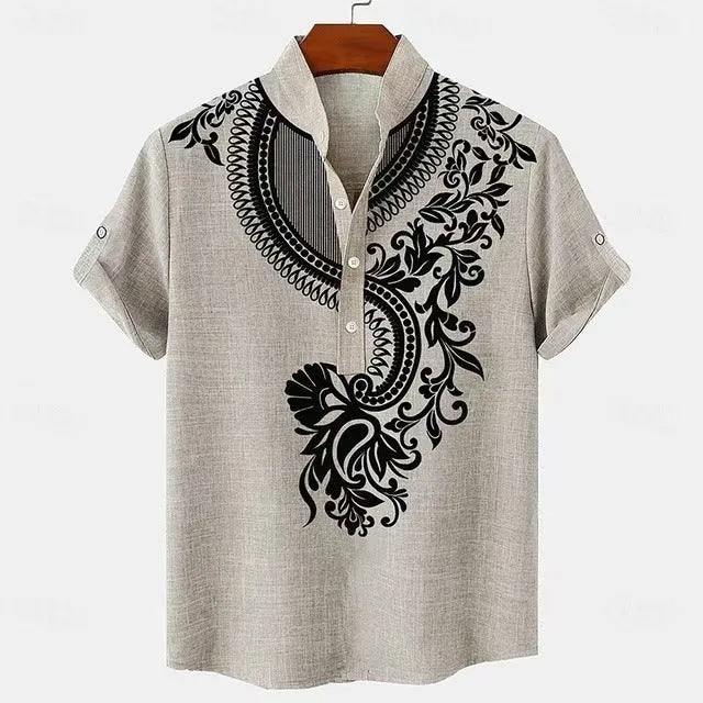 Men's striped linen casual shirt with button front in loose fit available in multiple colours