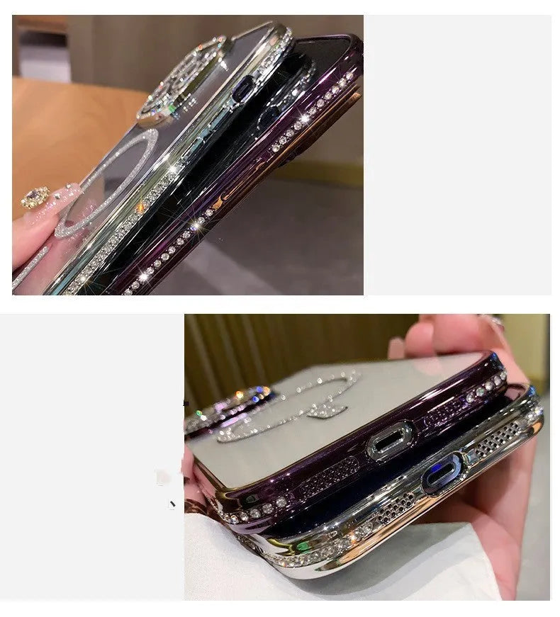 Wireless magnetic drop-resistant iPhone case in Deep Purple with electroplated accents on a soft silicone back.
