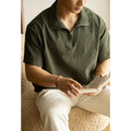 Men's cedar green loose fit short sleeve T-shirt made from quick-drying ice silk polyester fabric