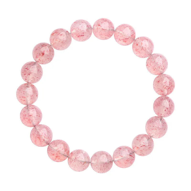 White strawberry quartz crystal bracelet with 10-10.8mm geometric beads