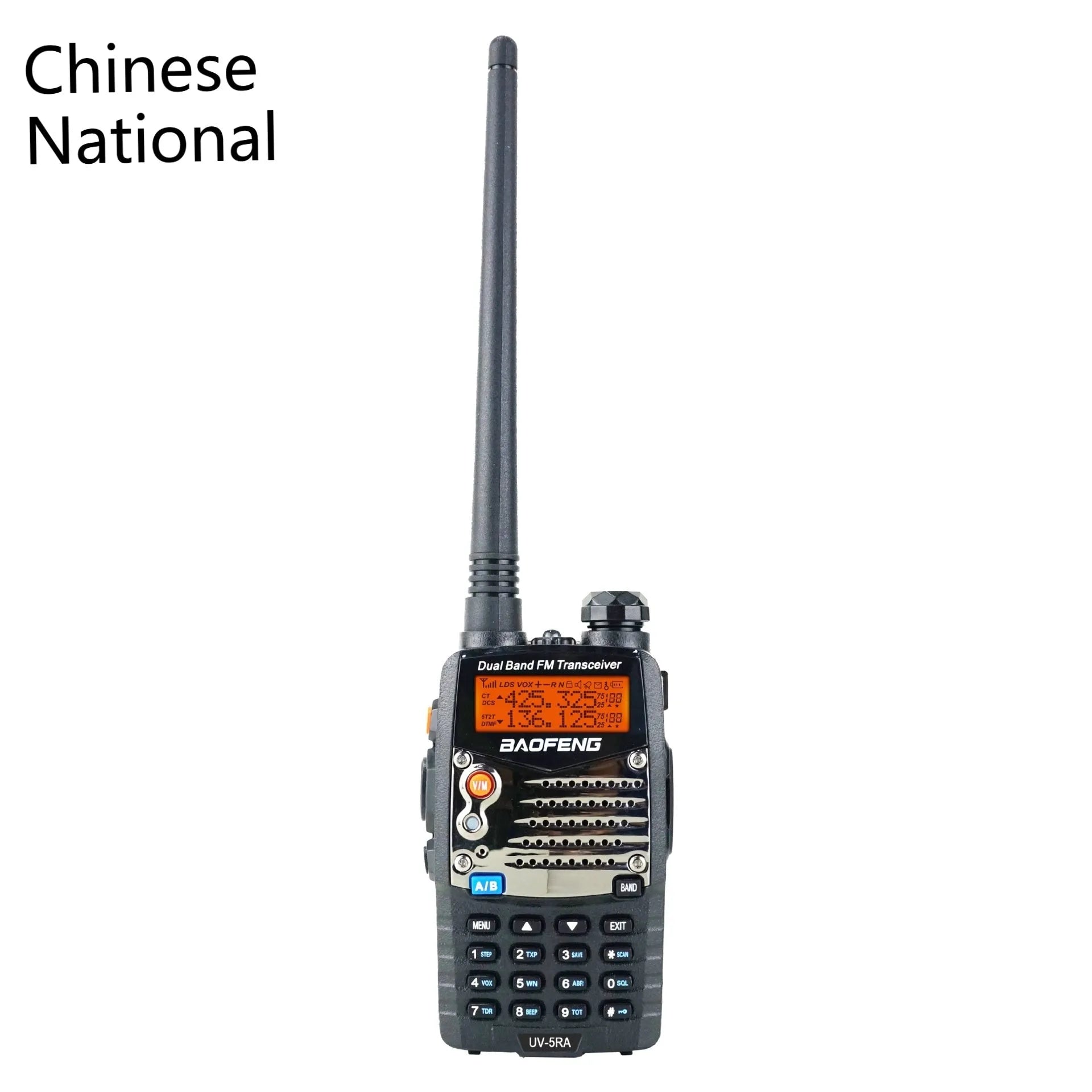 Baofeng UV-5RA dual band handheld walkie-talkie with display, shown in available colour variants.