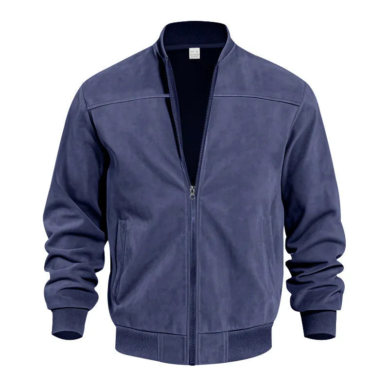 Men's plus size suede casual jacket in Army Green with zipper closure and regular fit.