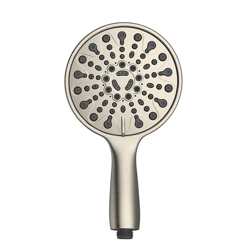 Six-function handheld shower head with chrome finish and 6-inch diameter