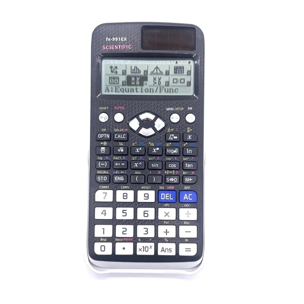 Casio fx-991EX scientific calculator in black, blue, or pink with natural textbook display