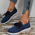 Casual women's sports shoes with mesh lining, rubber sole, front lace-up, low heel, round toe in black