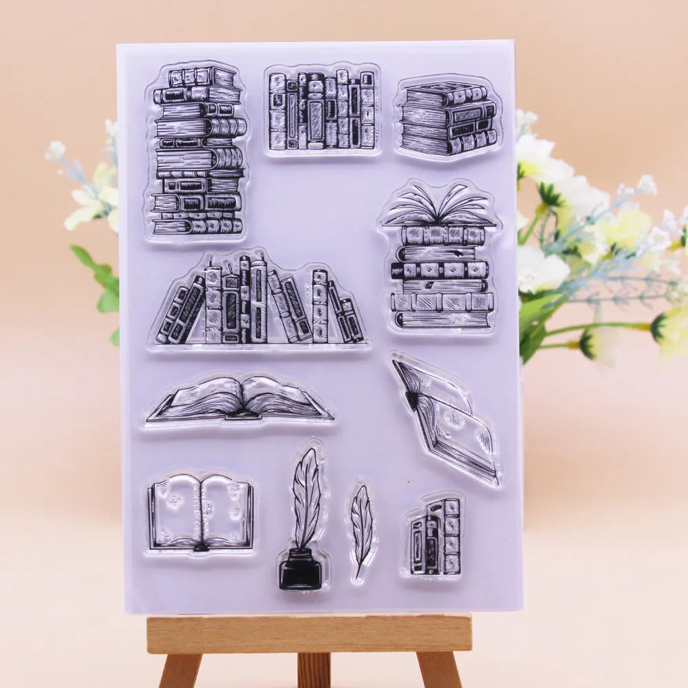 Transparent silicone stamp measuring 11 by 16 cm with self-adhesive backing and pattern design
