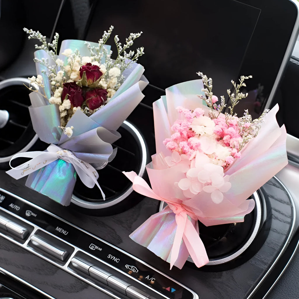 Handmade dried flower car vent aromatherapy ornament with fragrance choice in multiple colours