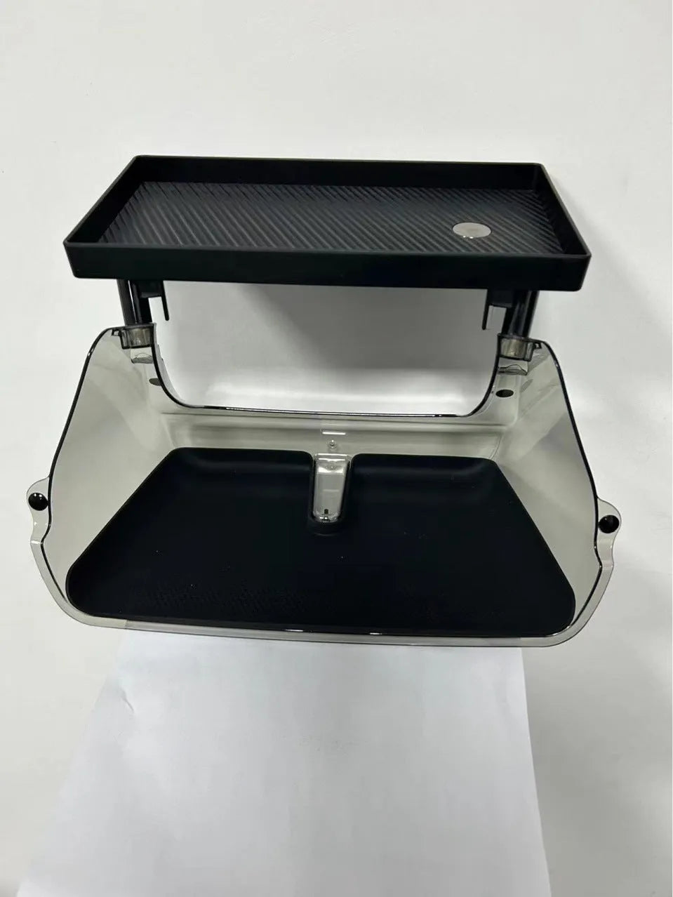 Black ABS plastic storage organiser for Tesla Model 3 and Y centre console with ETC card slot