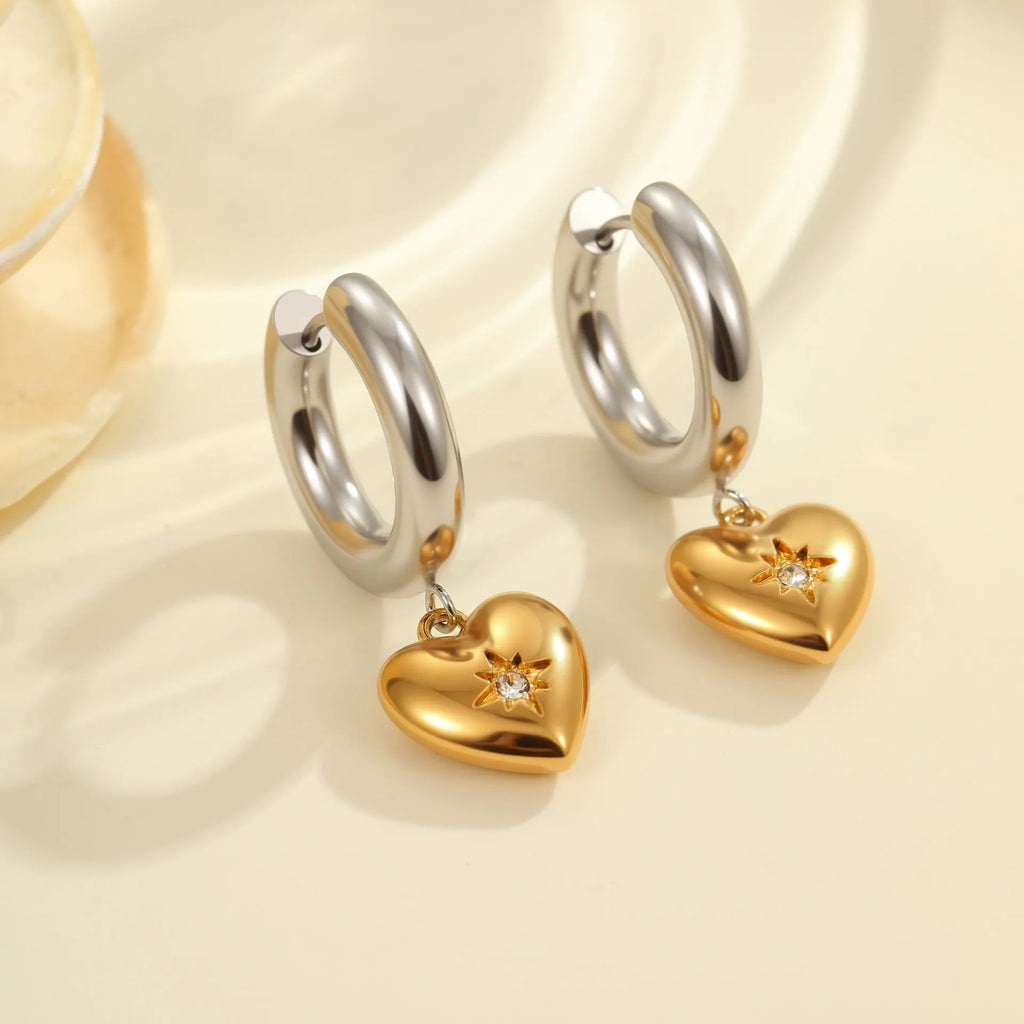Stainless steel Christmas tree heart earrings with 18K gold electroplated finish