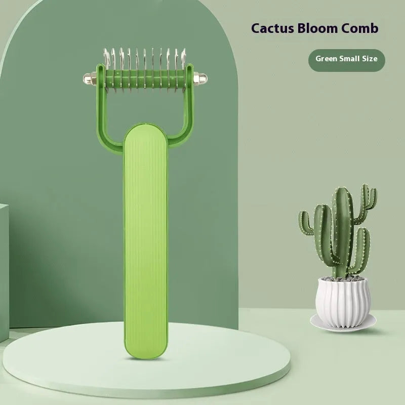Green pet unknotting comb with stainless steel teeth and plastic handle for dog grooming
