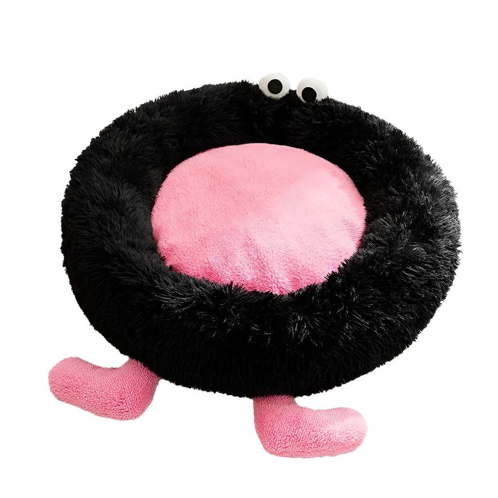 Elf Briquettes plush pet bed in blue, pink or yellow with raised edges for dogs and cats